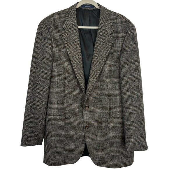 Chaps Ralph Lauren 100% New Wool Black Brown Tweed Blazer Sz 44 Suit Coat - Picture 1 of 11